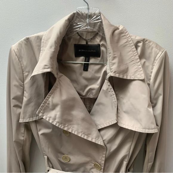 BcbgMaxazria Ophelia Trench  Coat Pumice Ruffle Back Pewter/Grey S - Picture 11 of 13